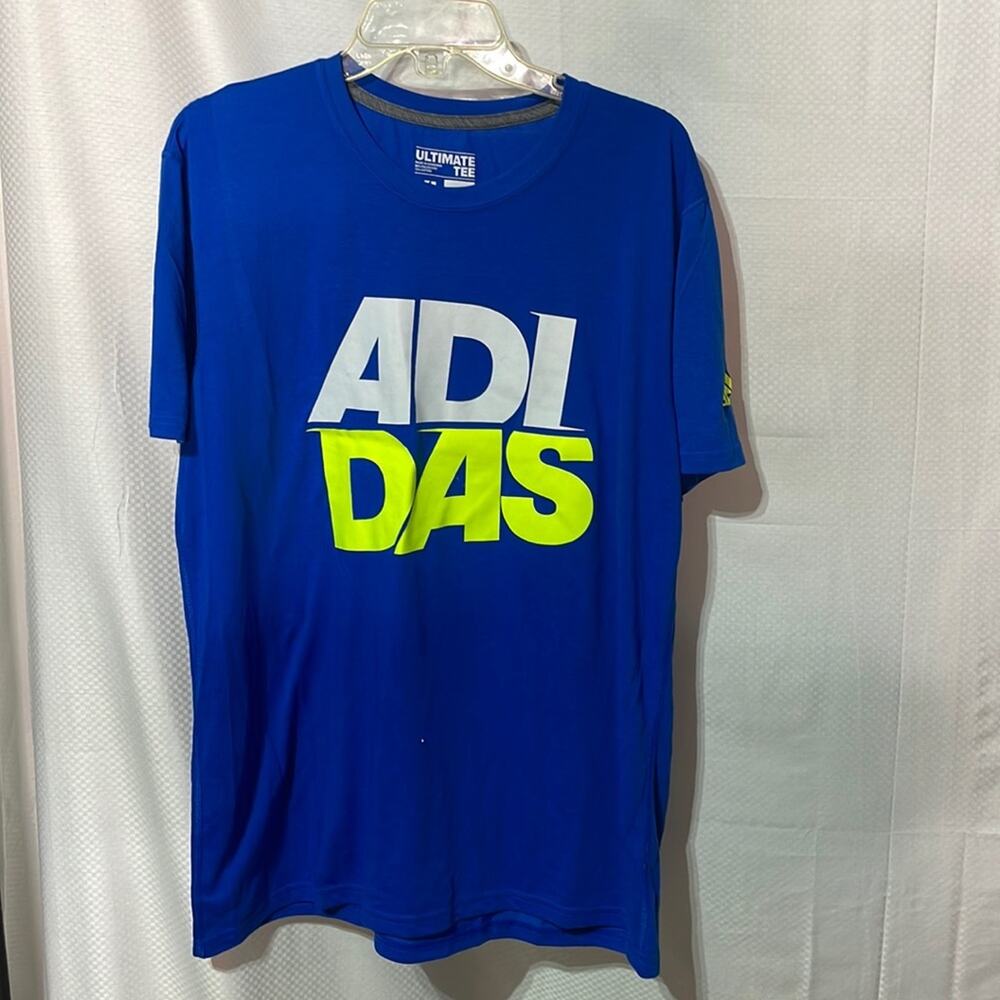 Adidas xl ultimate short sleeve tee royal blue white/yellow graphic euc like new
